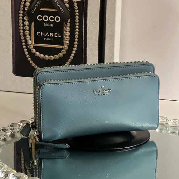 Kate Spade blue Leather Anita Patterson Drive doble zipper Wallet wrislet - Picture 10 of 17